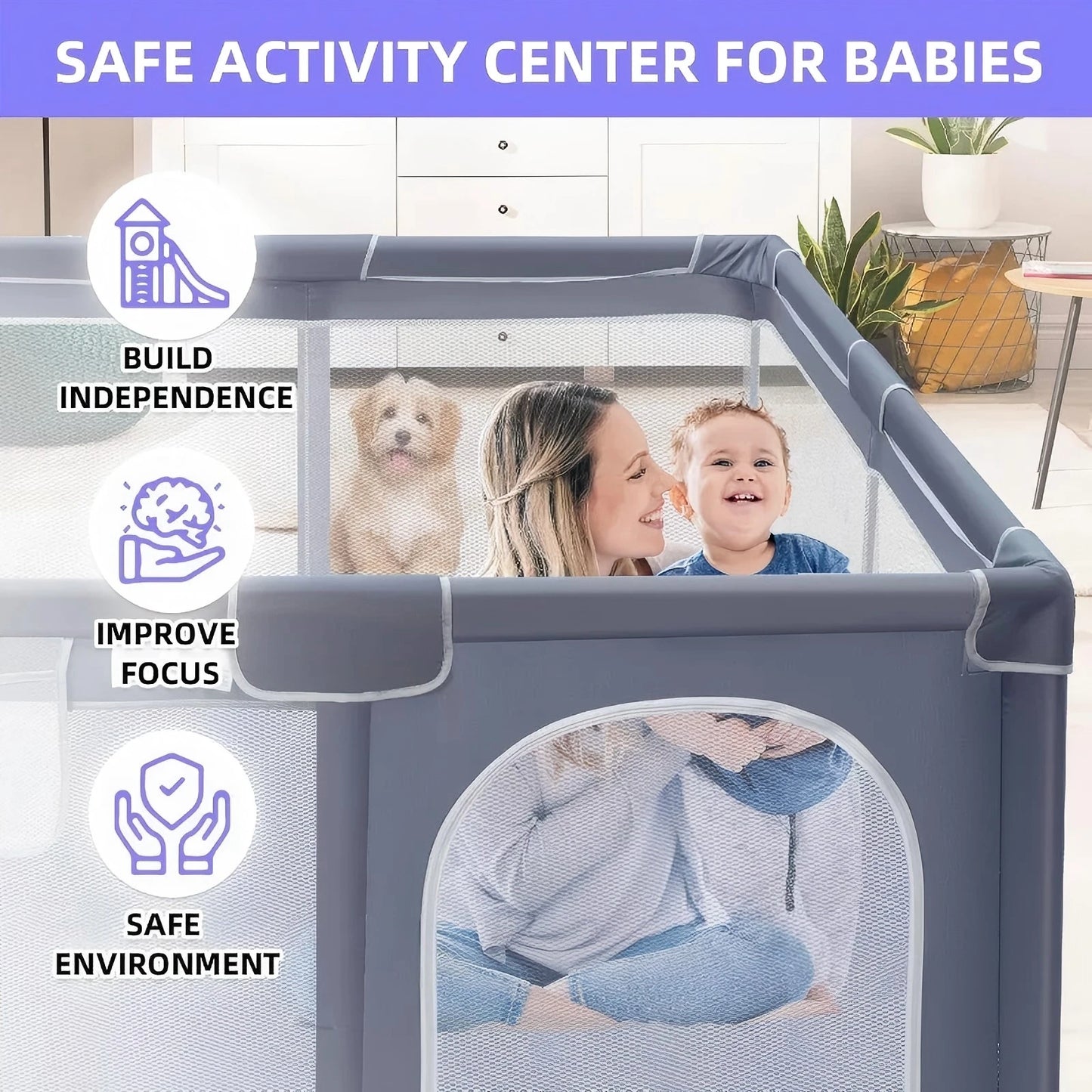 Baby Playpen Indoor Outdoor 360 Degree Visibility Safe Play Area