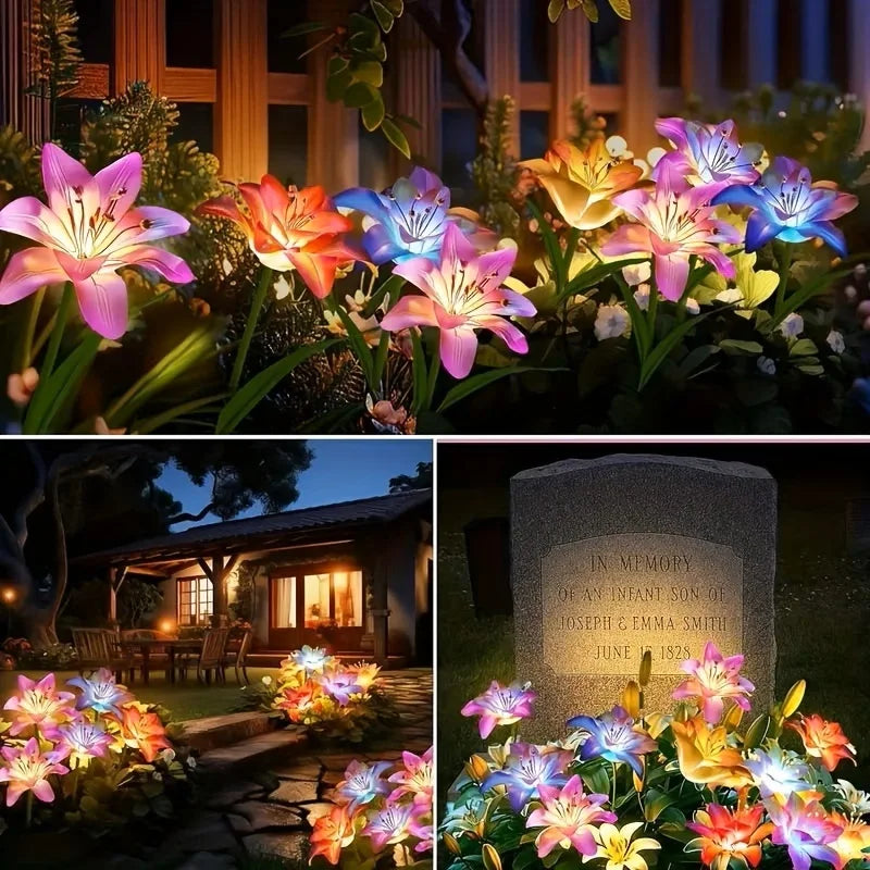 Solar Garden Light Outdoor Blooming Lily Solar Flower Outdoor Waterproof Landscape Lamp for Yard Patio Flowerbed Christmas Decor