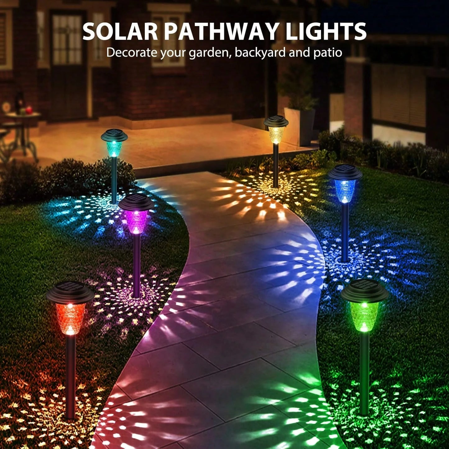 Solar RGB Color Changing Pathway Lights Warm White Outdoor Waterproof