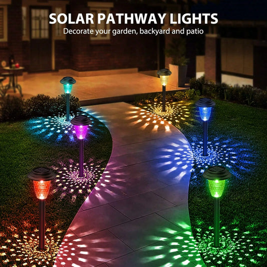 Solar RGB Color Changing Pathway Lights Warm White Outdoor Waterproof