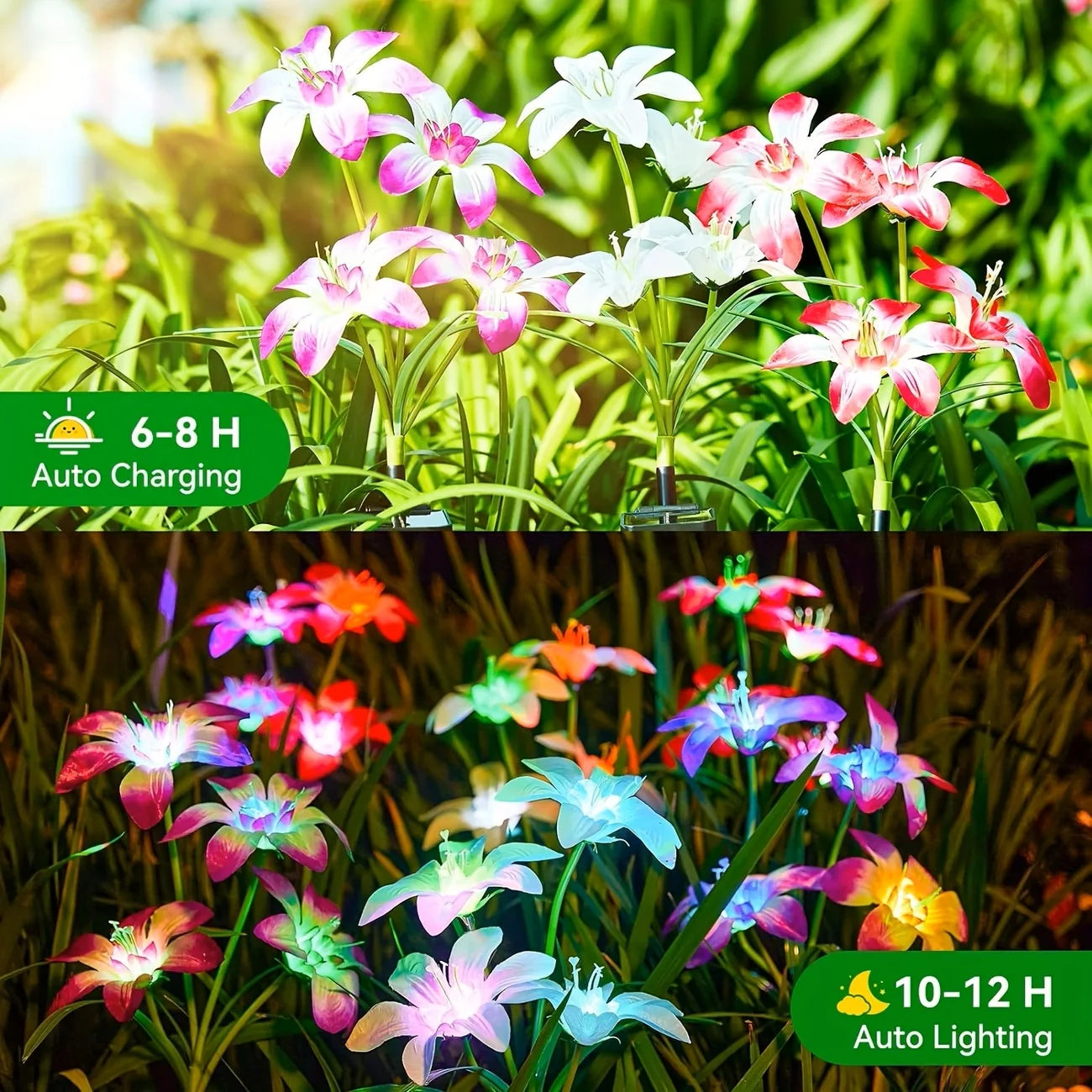 Solar Garden Light Outdoor Blooming Lily Solar Flower Outdoor Waterproof Landscape Lamp for Yard Patio Flowerbed Christmas Decor