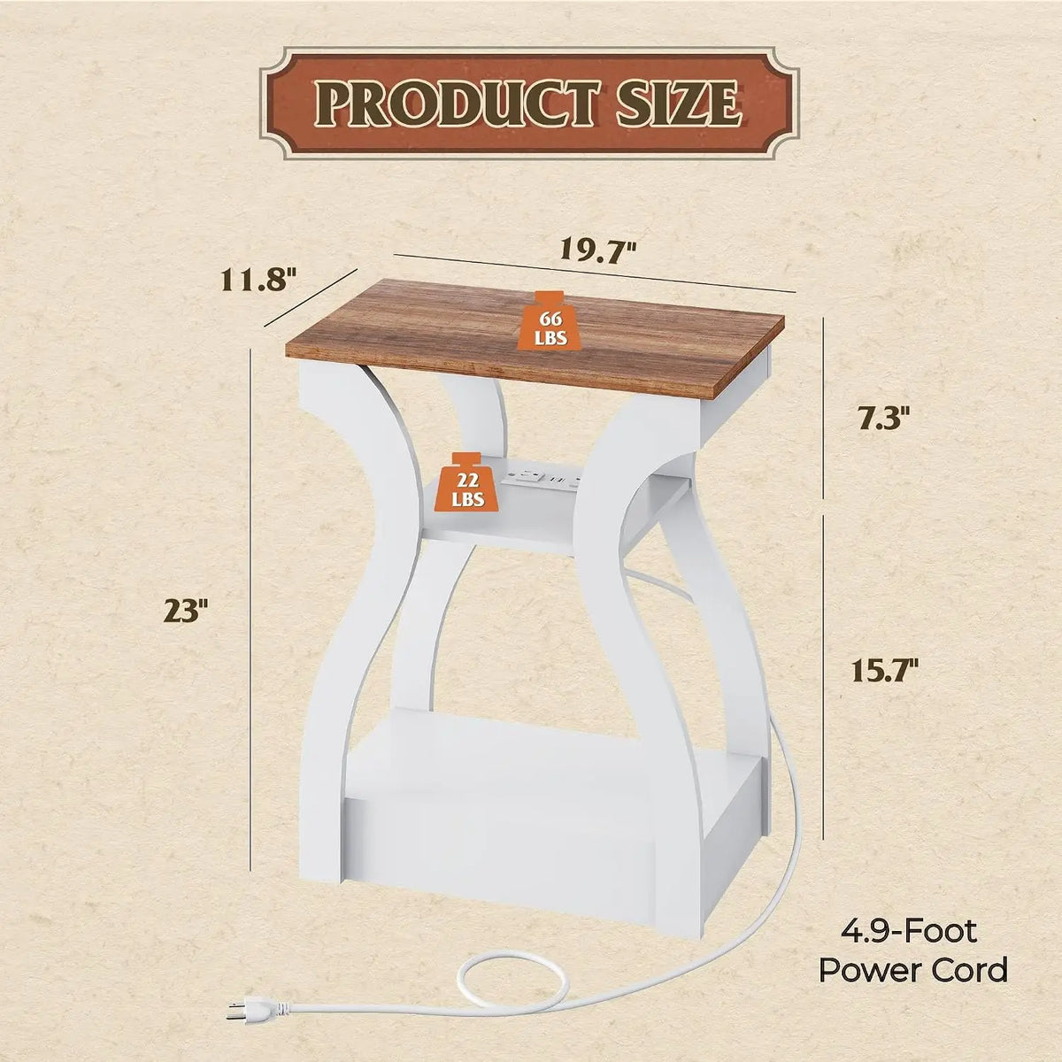Wooden End Tables With Charging Station And Storage Shelf