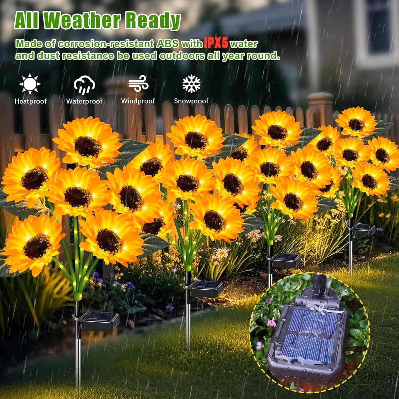 Solar Sunflower Lights Outdoor Decor Waterproof Auto On Off