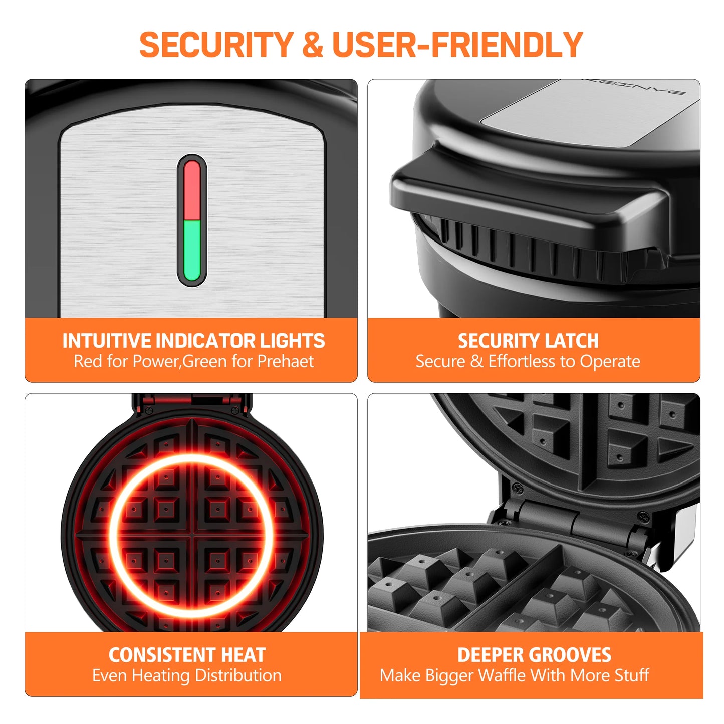 CACHOO Electric Nonstick Waffle Maker Belgian Breakfast Time Saver