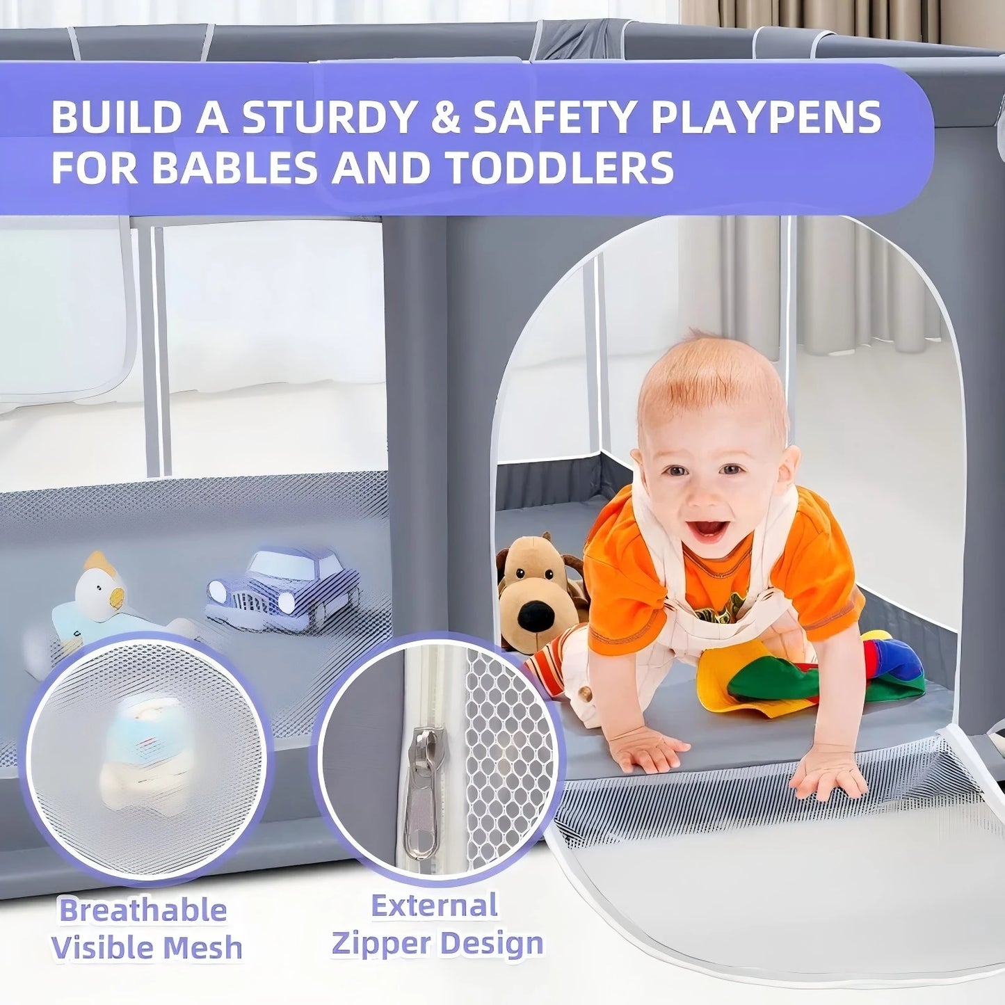 Baby Playpen Indoor Outdoor 360 Degree Visibility Safe Play Area