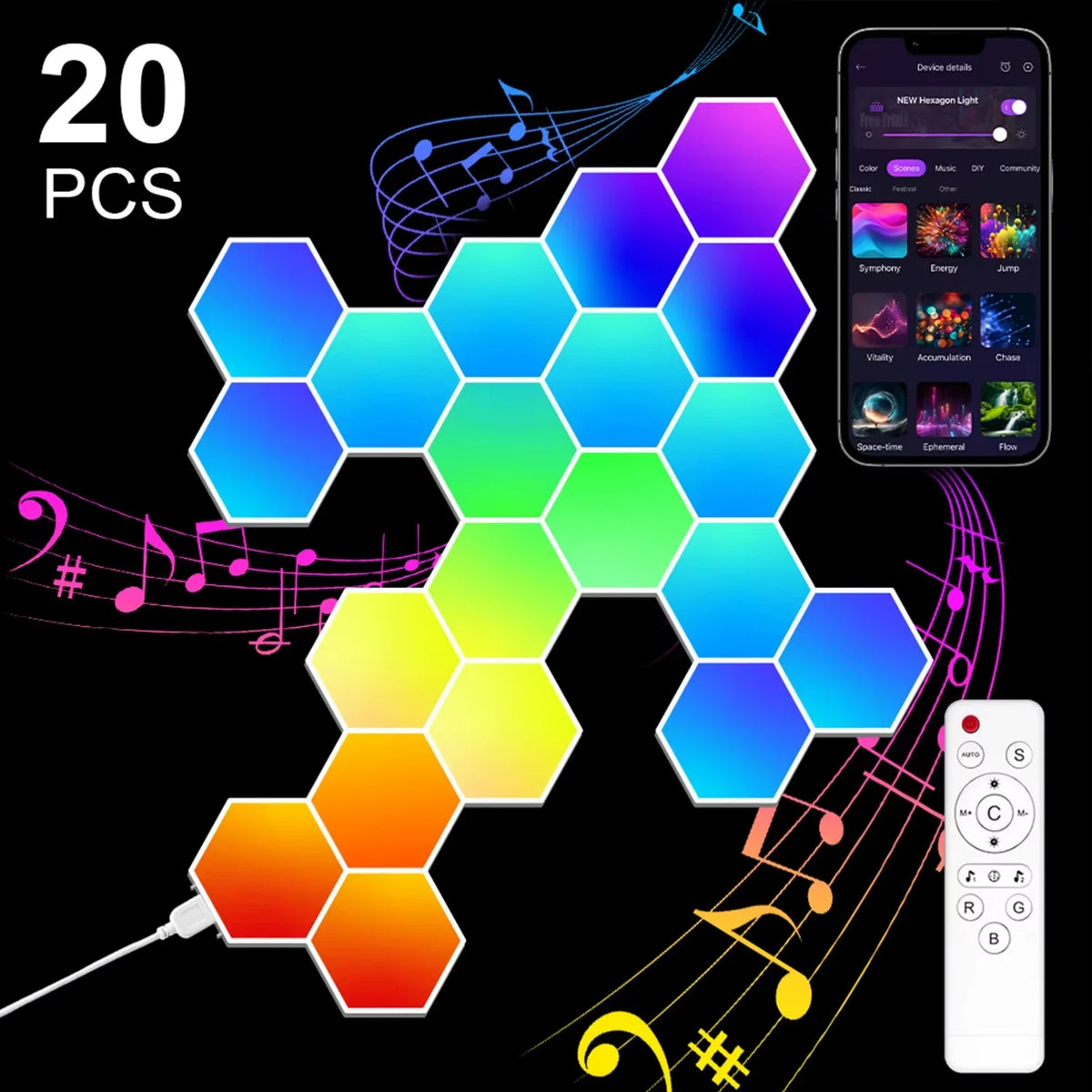 Smart RGB Hexagonal Wall Panels With App Remote Music Control