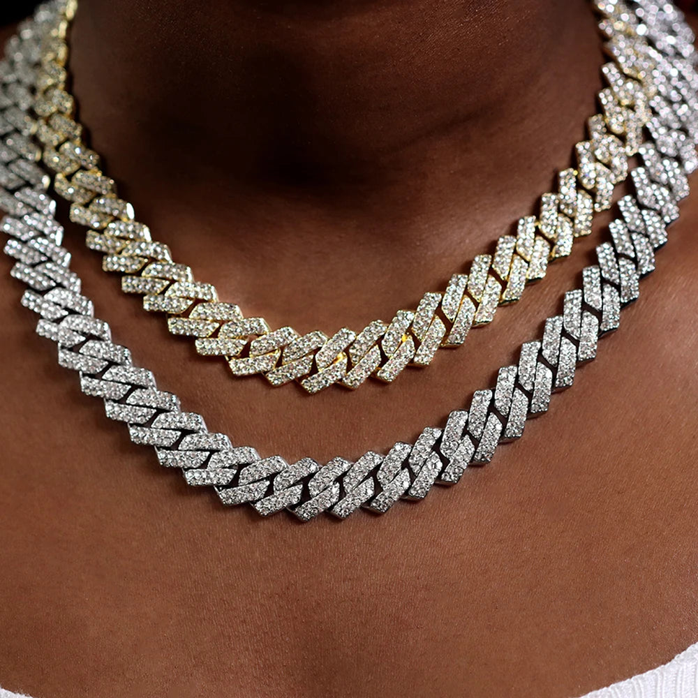 Unisex Cuban Chain Necklace Ice Frozen Diamond Shaped Hip Hop