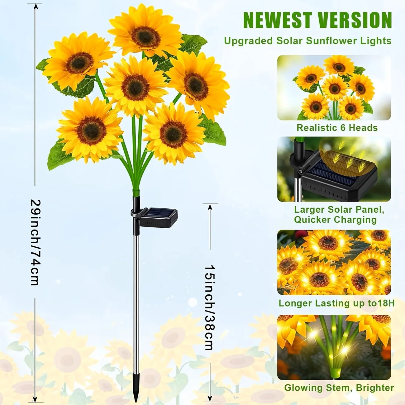 Solar Sunflower Lights Outdoor Decor Waterproof Auto On Off