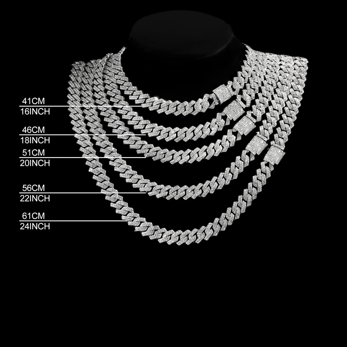 Unisex Cuban Chain Necklace Ice Frozen Diamond Shaped Hip Hop