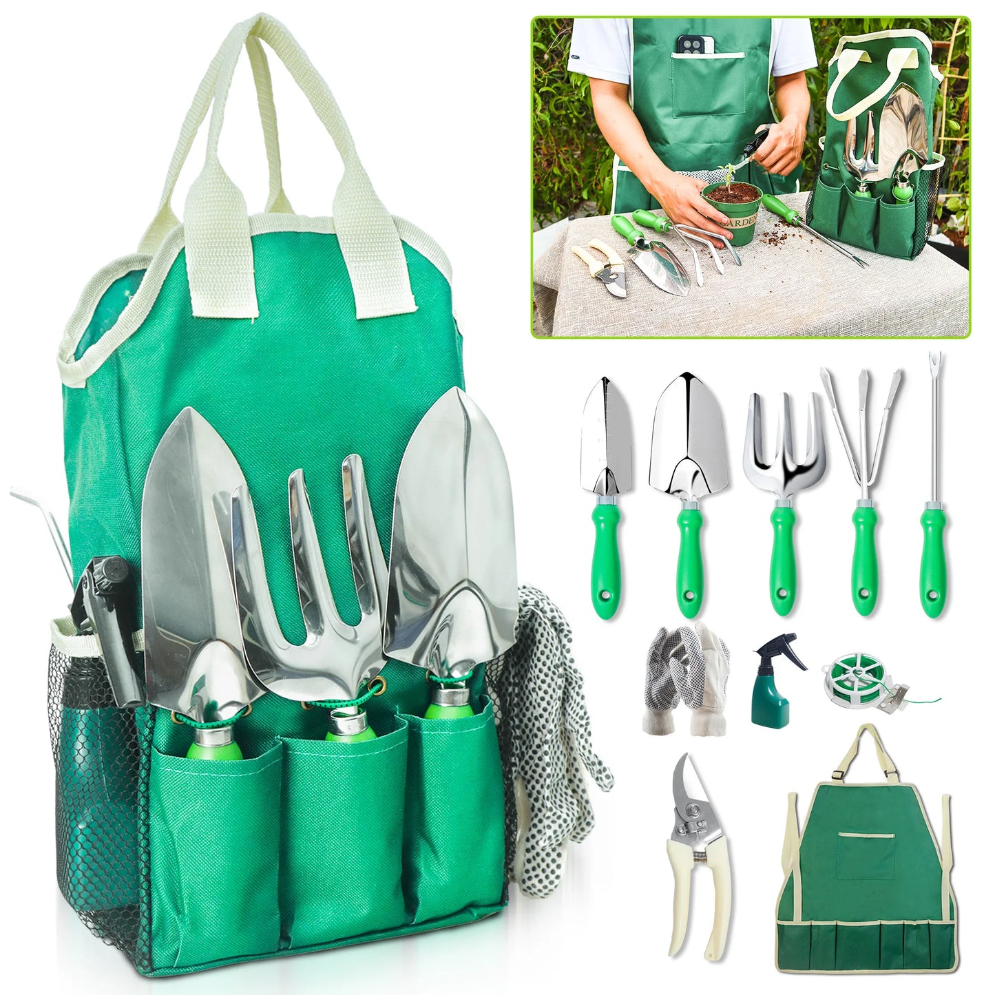 11 Piece Garden Tool Set With Organizer Handbag For Pruning