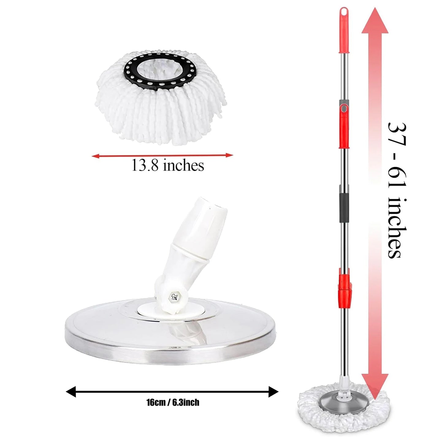 Stainless Steel Extendable Mop Handle With 2 Mop Heads