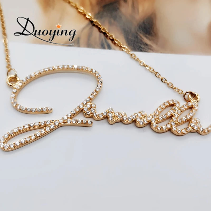 Duoying Zirconia Initials Name Necklace With Crystal Pendant