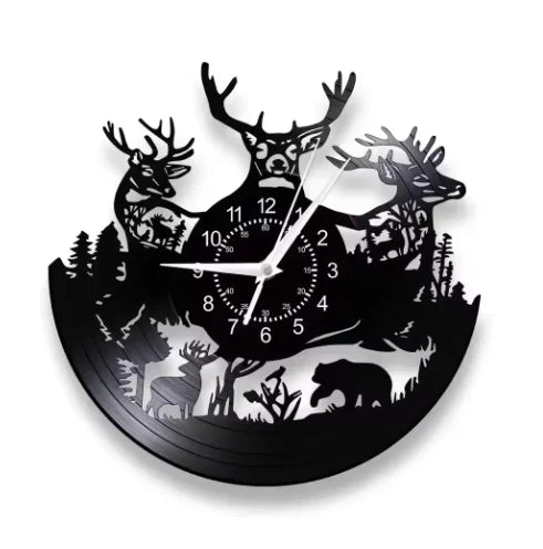 Forest Deer Vinyl Record Wall Clock LED Night Light