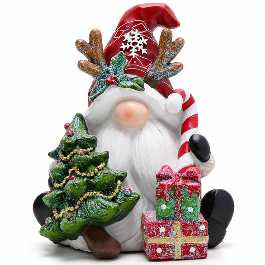 Hodao Christmas Gnome Figurine With Reindeer Antlers And Tabletop Decor