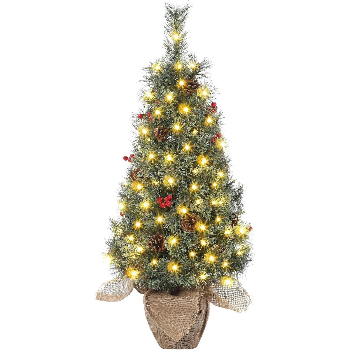 HiMISS Flocked Artificial Christmas Tree with Warm White Lights