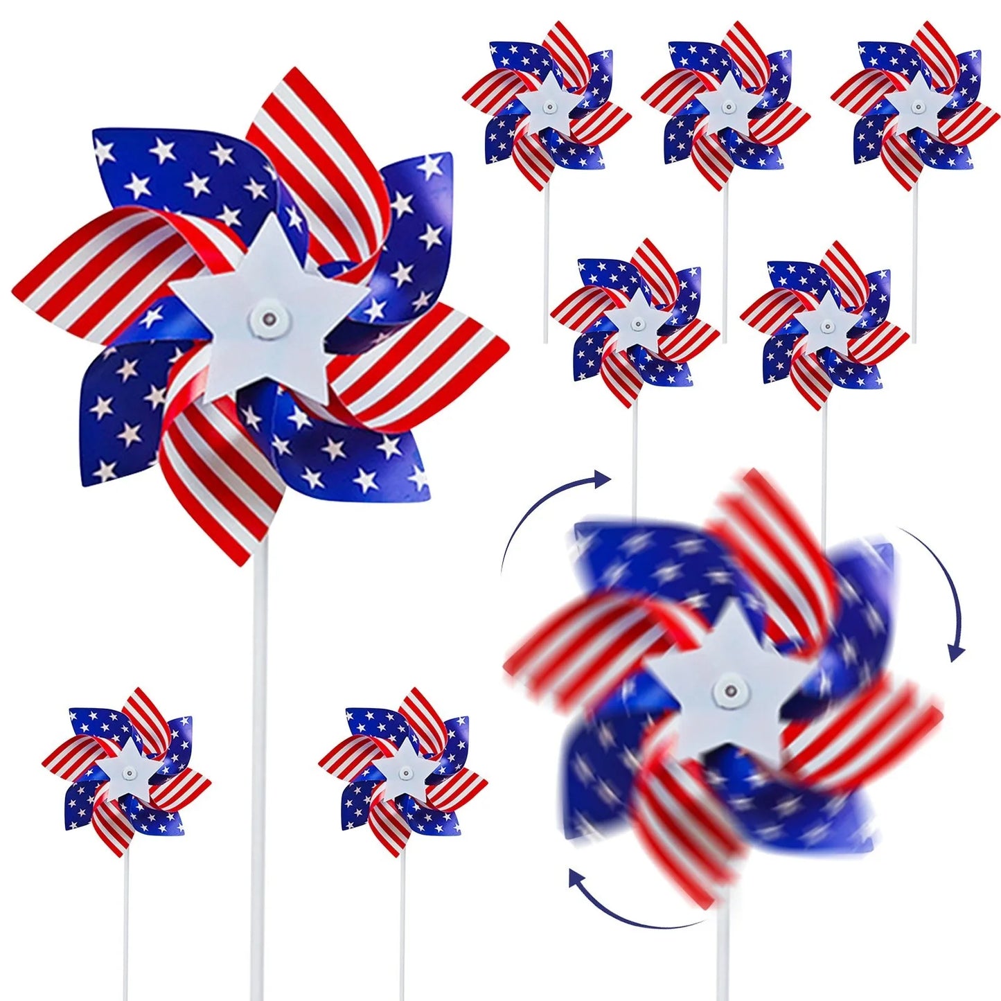 American Flag Patriotic Windmills 10 Pack Memorial Day Spinner Pinwheels