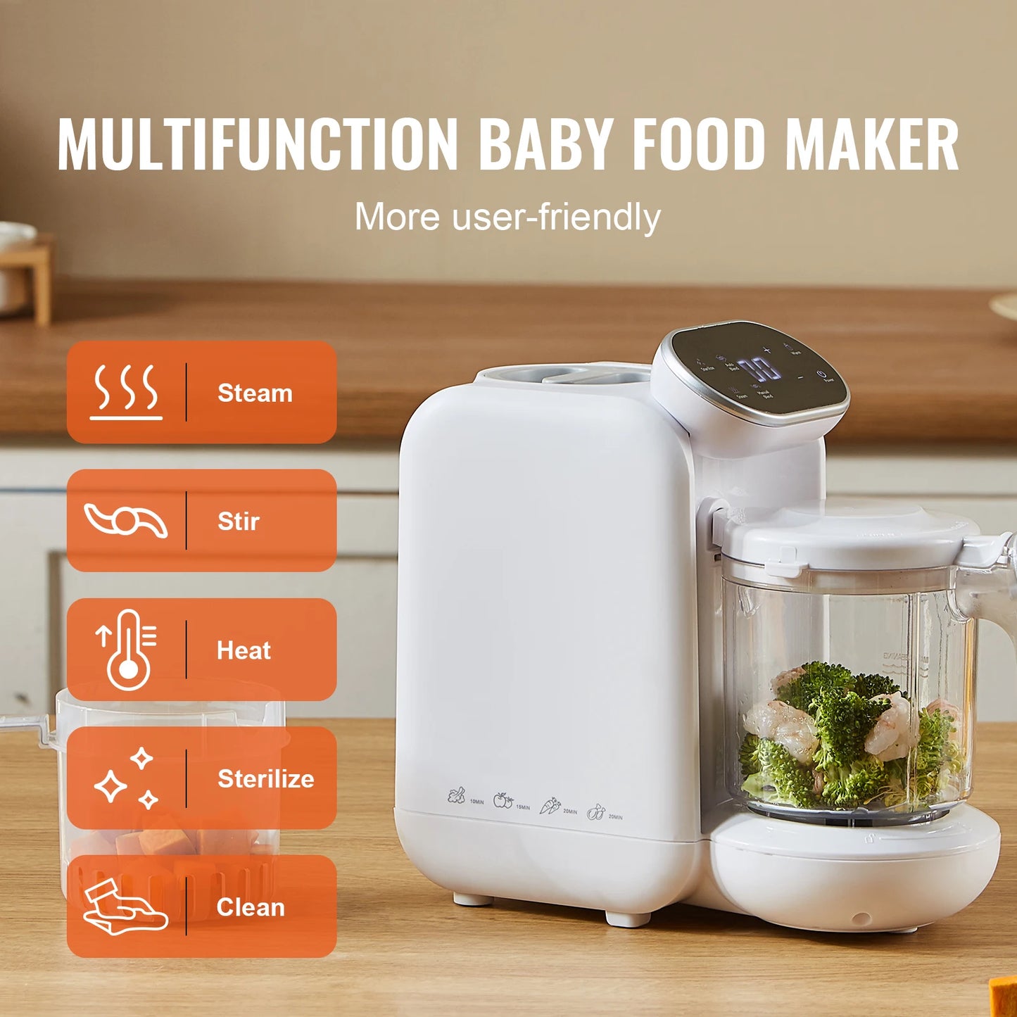 VEVOR Baby Food Maker 430W 750ml Tritan Bowl FiveInOne