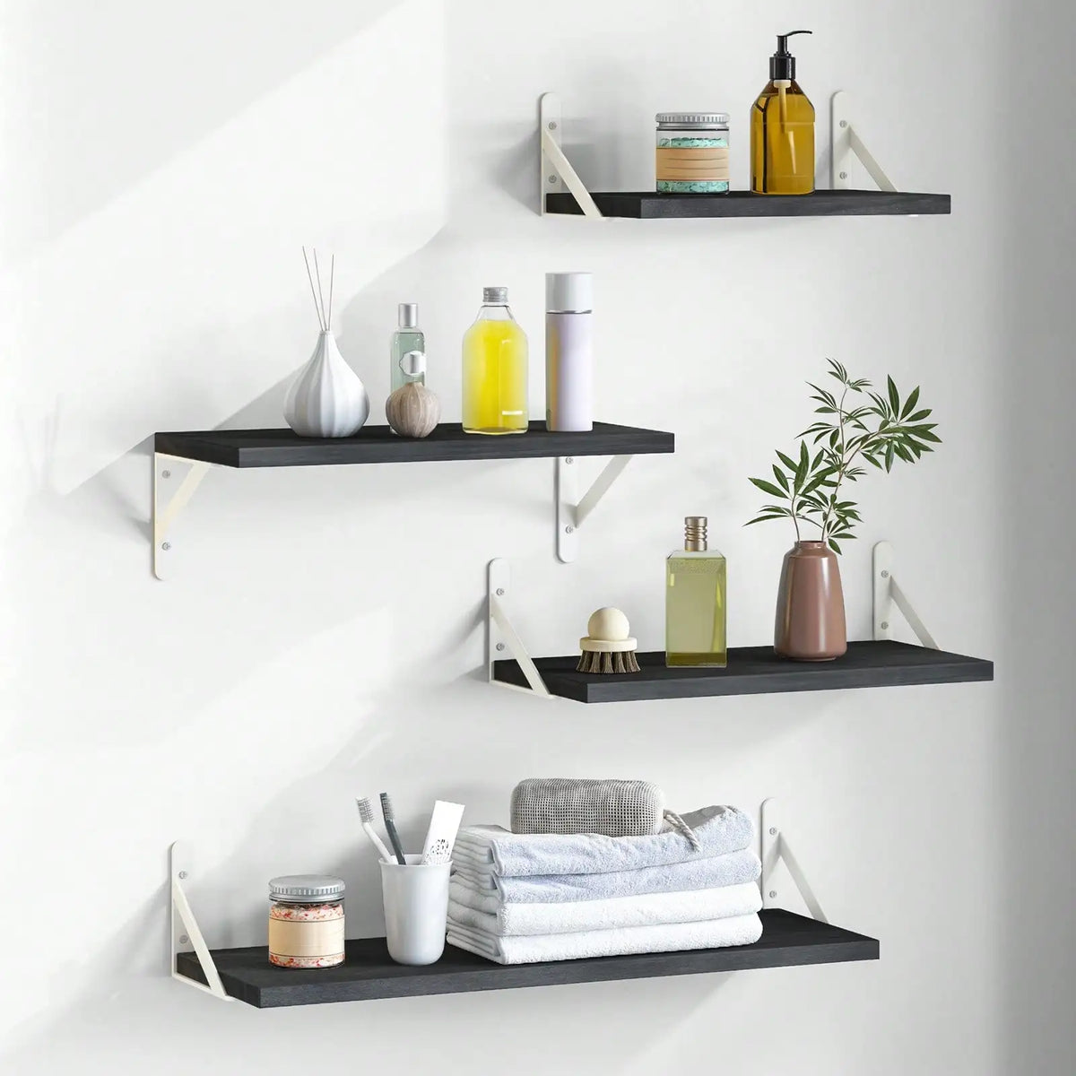 Rustic Farmhouse Floating Wall Shelves With Black Metal Brackets