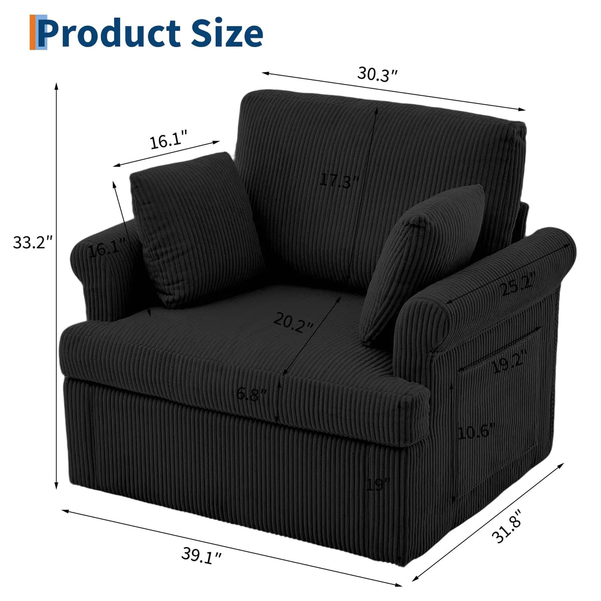 HiMISS Swivel Accent Chair With Pillows And Storage Pockets
