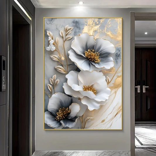 Modern Luxury Floral Canvas Mural Framed 3D Flower Painting Decoration