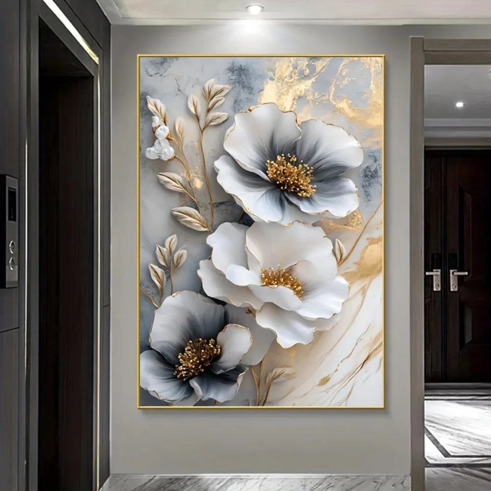 Modern Luxury Floral Canvas Mural Framed 3D Floral Painting for Bedroom Decor