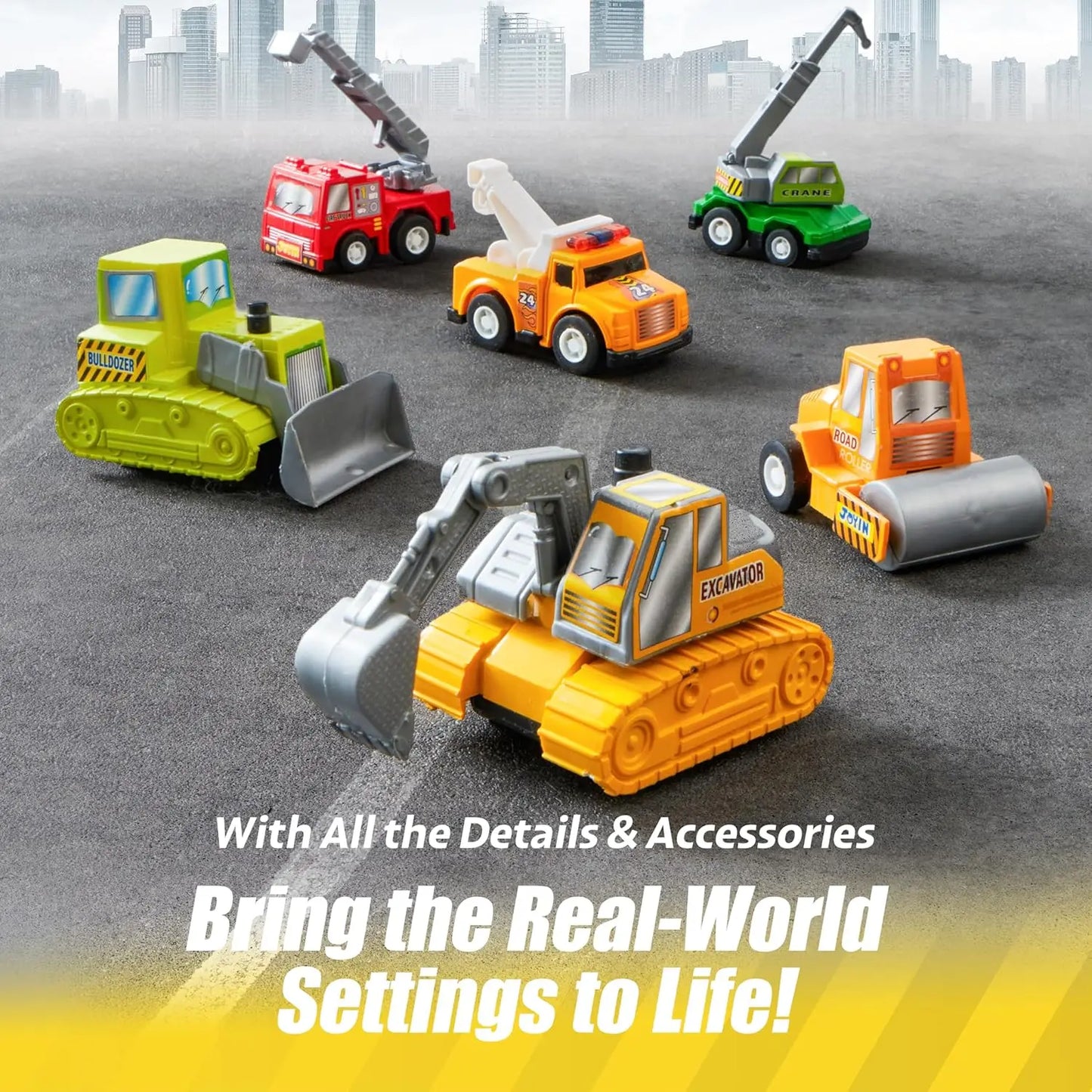 Joyfy 18 Pieces Friction Powered City Cars And Trucks Toy Set For Kids