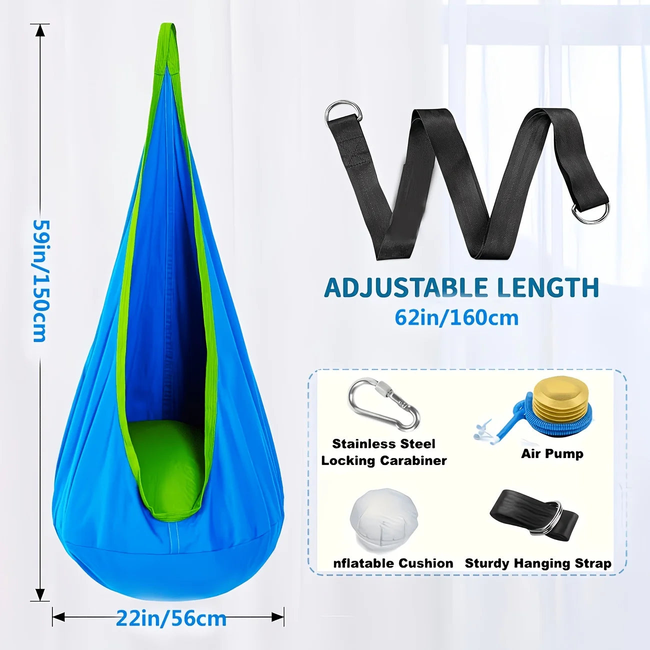 Indoor Outdoor Hanging Hammock Chair With Pillow Straps Storage Bag