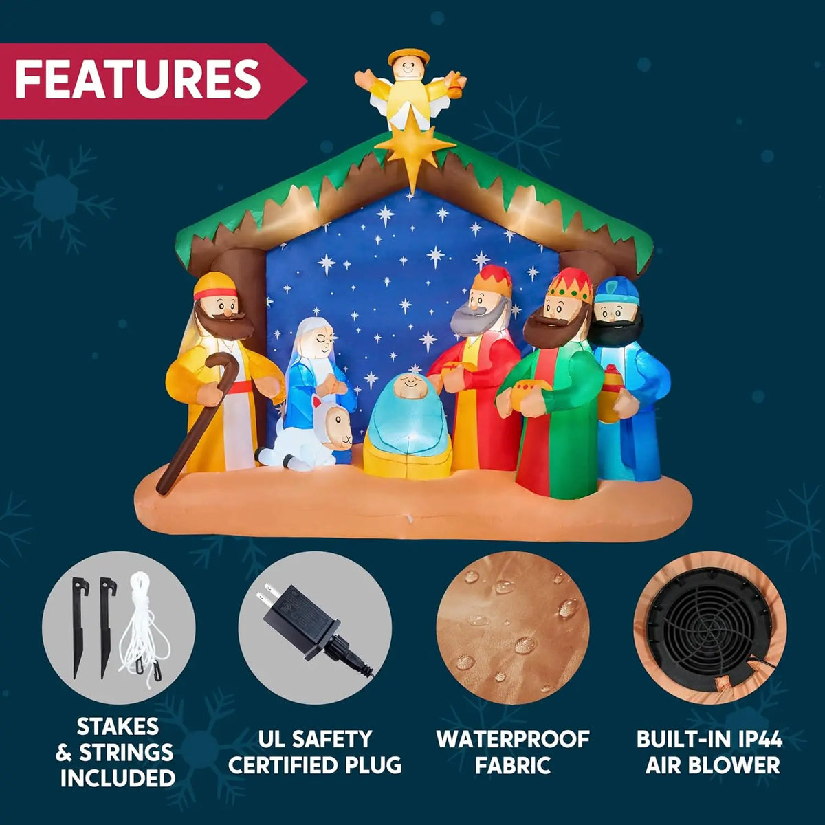 Joyfy Christmas Inflatable Nativity Scene With LED Yard Decor