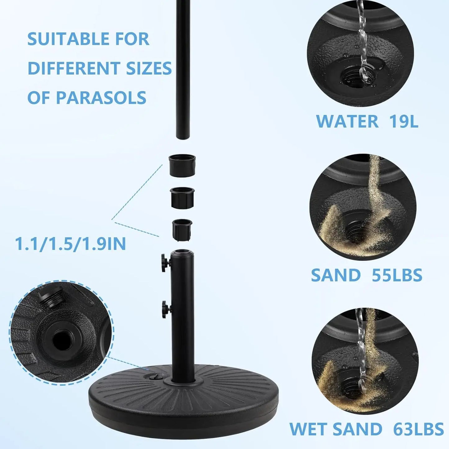 Weighted Outdoor Umbrella Base Sand Water Fillable Anti Wind Stand