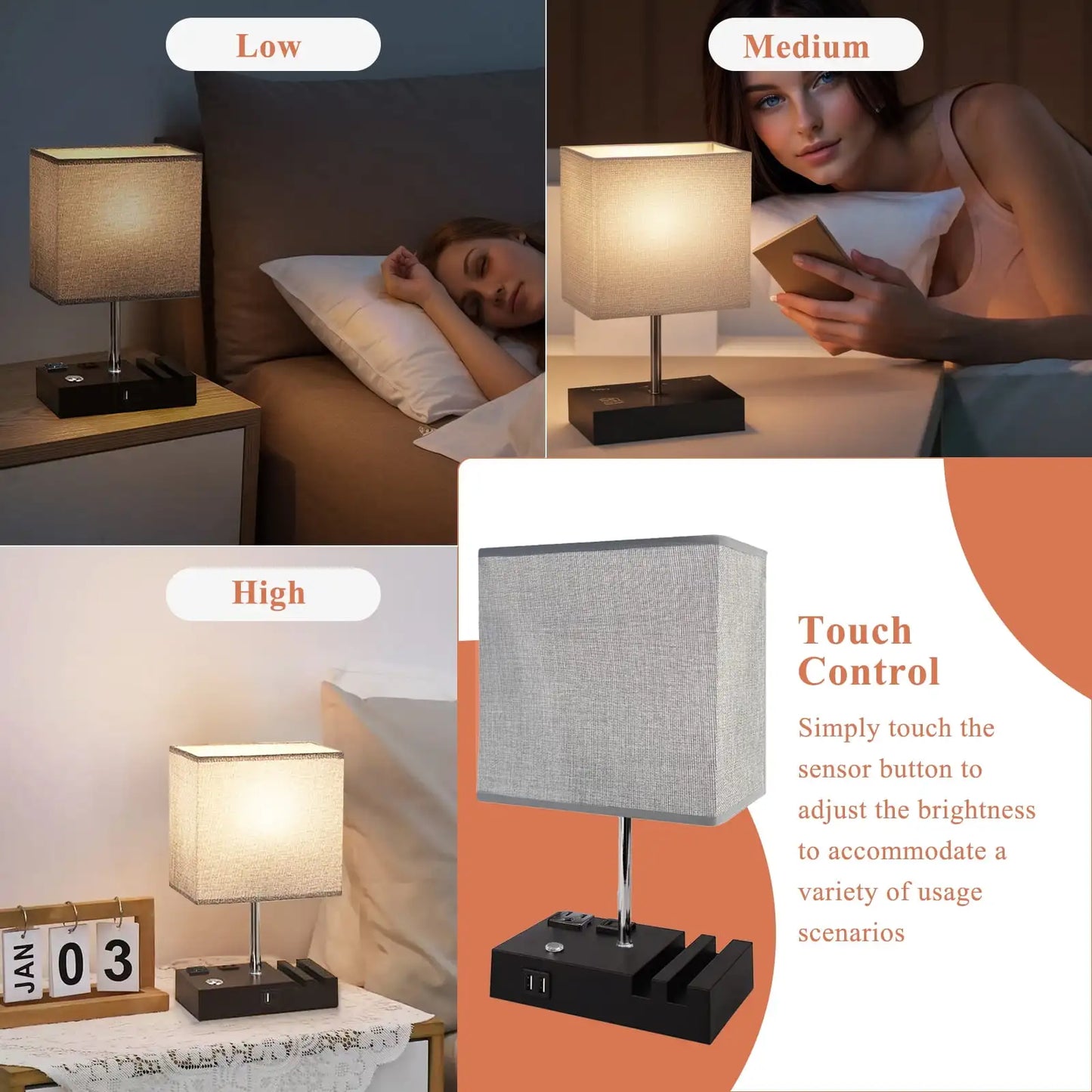 SZRSTH Bedside Lamp With Dual USB Ports And Dimmable LED