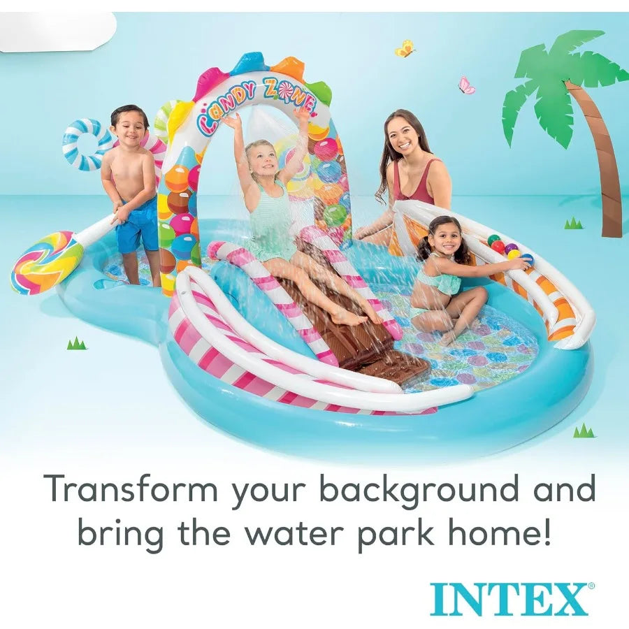 LISM Candy Zone Inflatable Kiddie Pool With Water Sprayer Slide
