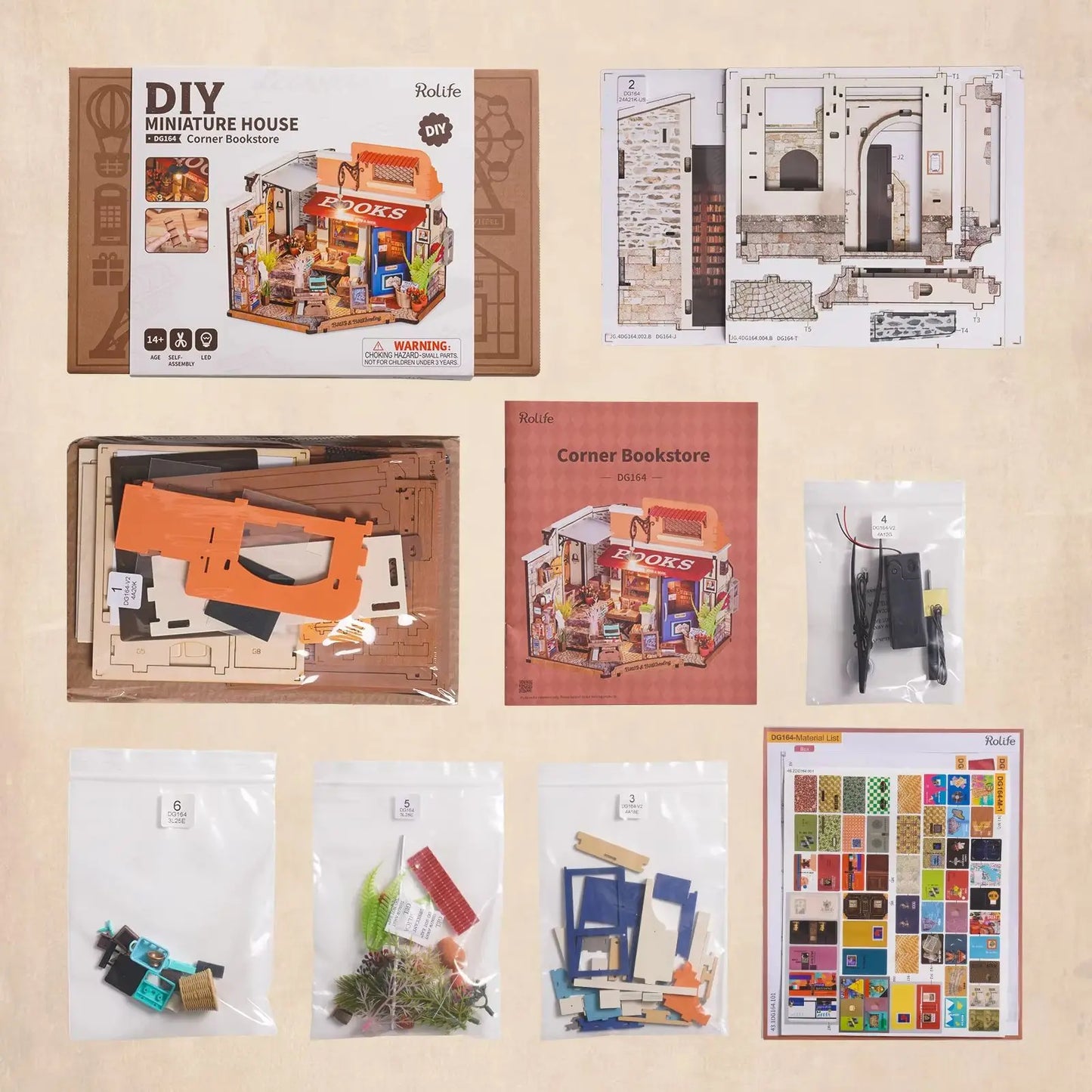 Rolife Corner Bookstore Dollhouse Kit 3D Wooden Puzzle
