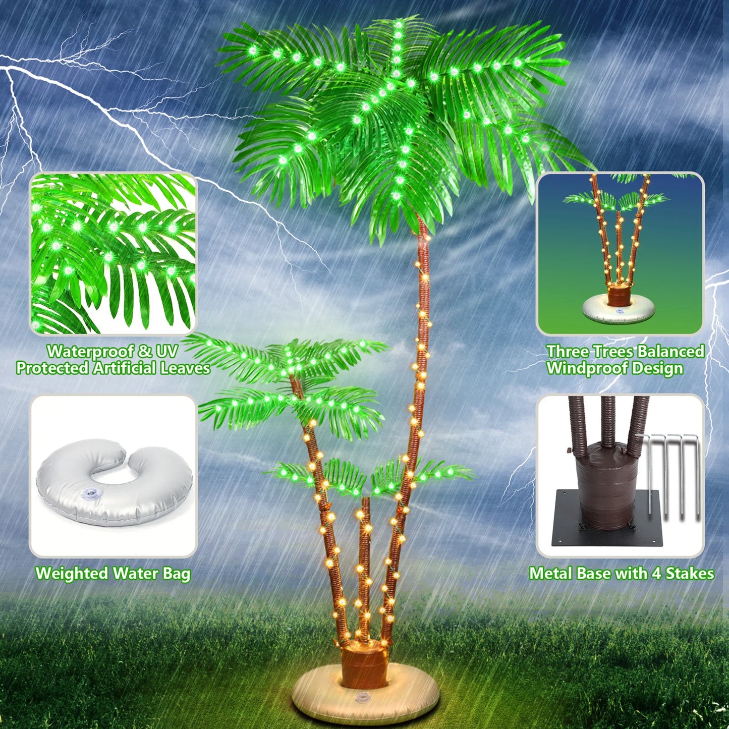 Solar Lighted Palm Tree Outdoor Christmas Decoration With 8 Modes
