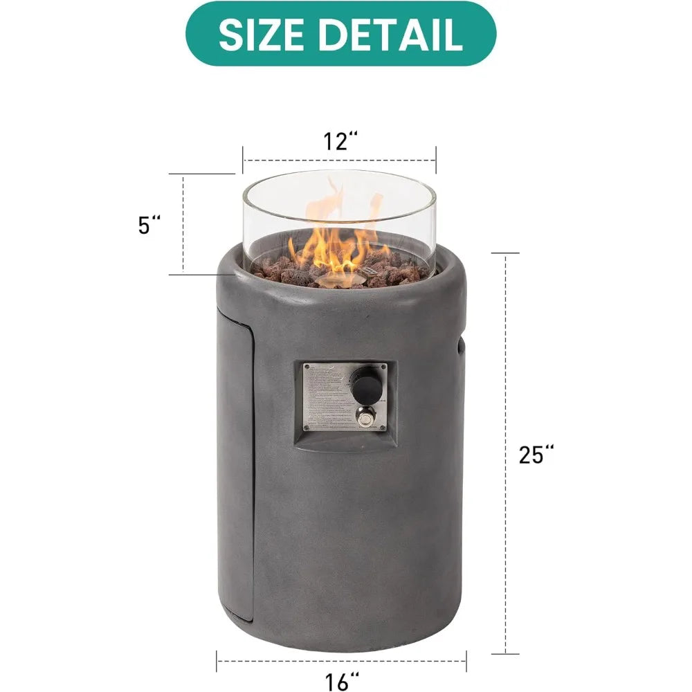 Outdoor Propane Fire Pit Table With Glass Wind Guard 40000BTU