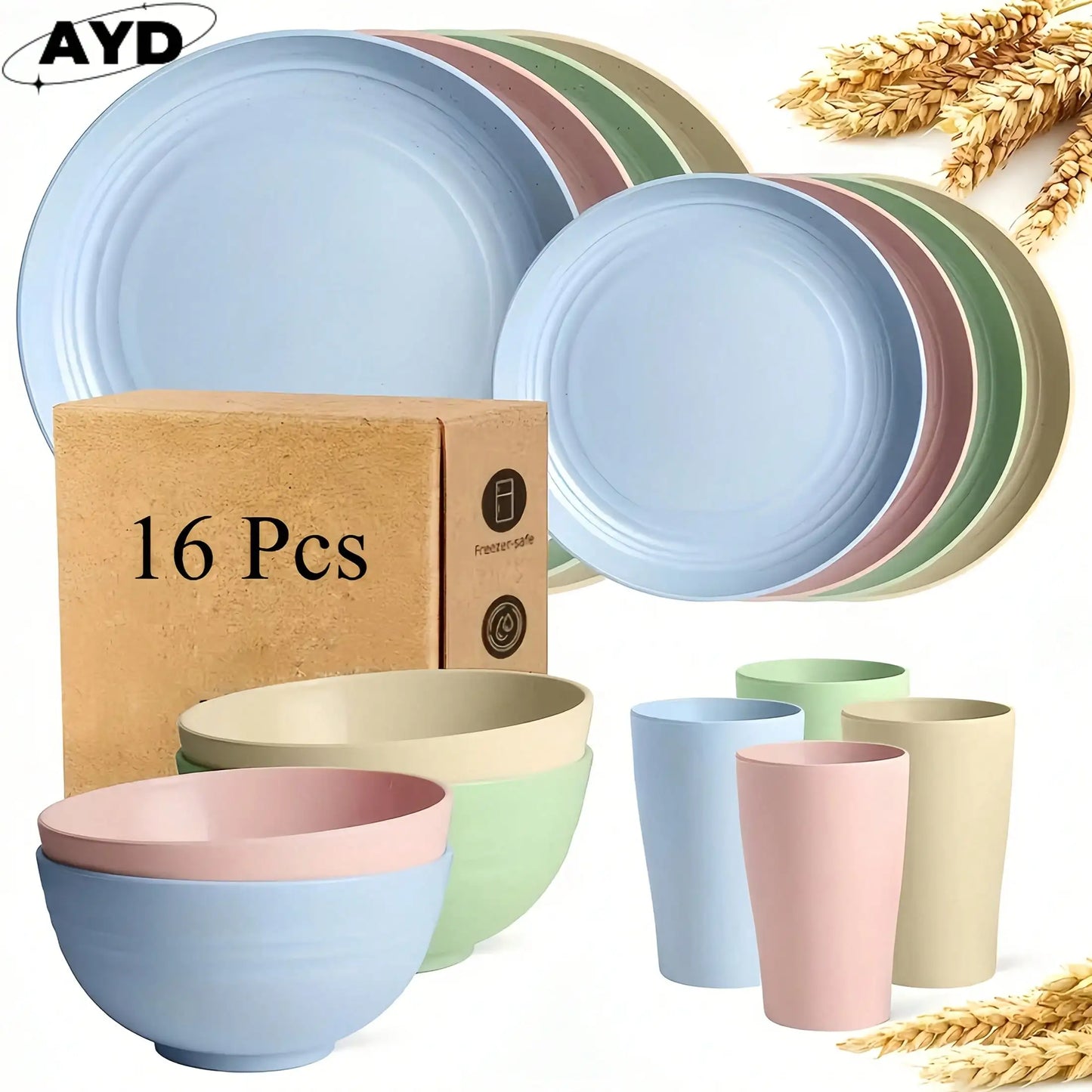 Wheat Straw Dinnerware Set ABS Durable Reusable Tableware Kit