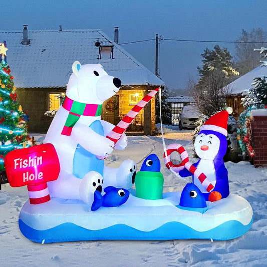Joyfy Christmas Inflatable Penguin And Polar Bear Yard Decoration