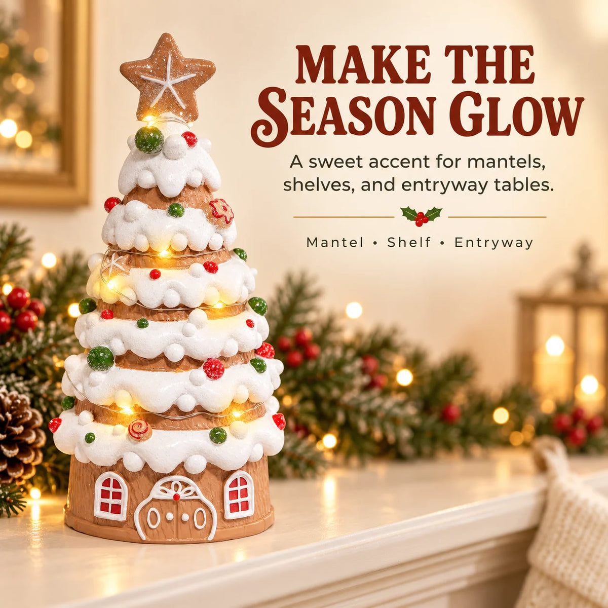 Hodao Light Up Gingerbread Christmas Tree Tabletop Ornament