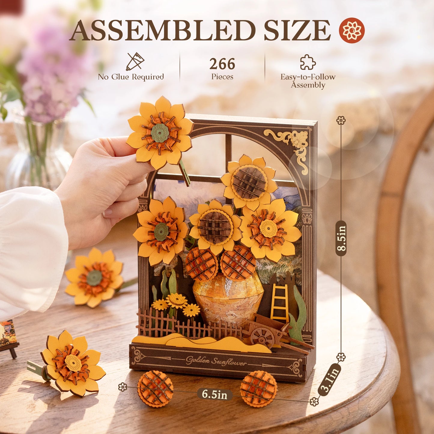 Rolife 3D Wooden Puzzle Golden Sunflower Wall Art Decor Kit