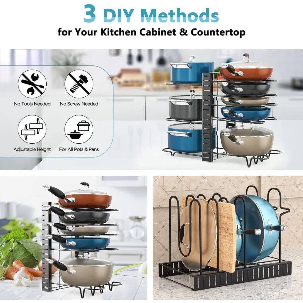 Pots and Pans Cabinet Organizer Rack with DIY Adjustable System