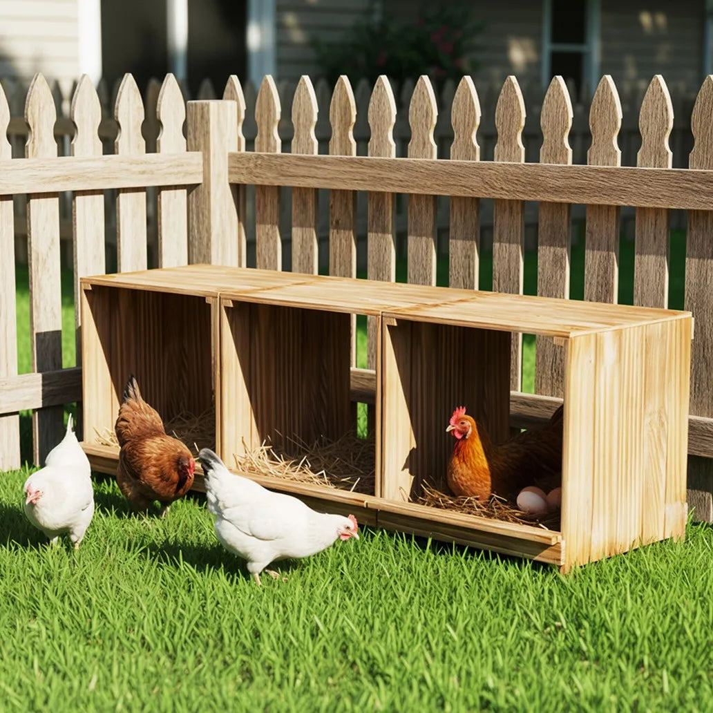 Pine Wood Chicken Nesting Box 3 Compartment Egg Nest Chickens