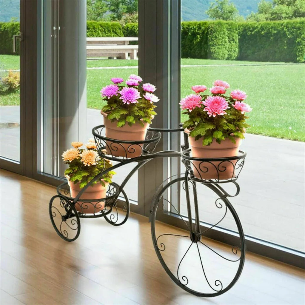Three Tier Bicycle Plant Stand Wrought Iron Tricycle Planter