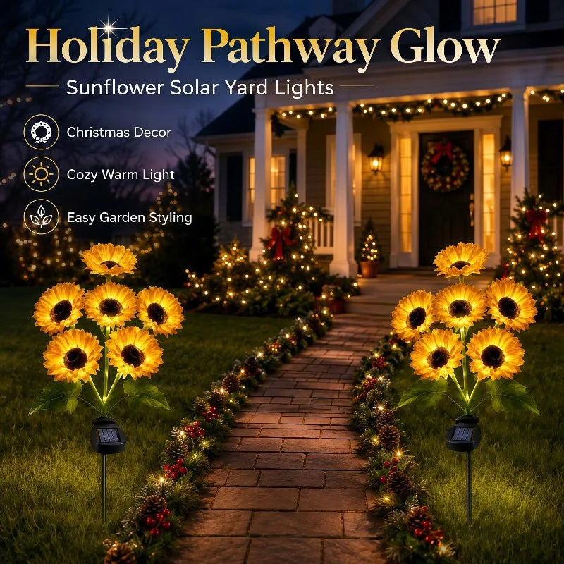 Solar Sunflower Stake Lights Outdoor Garden Pathway Decoration