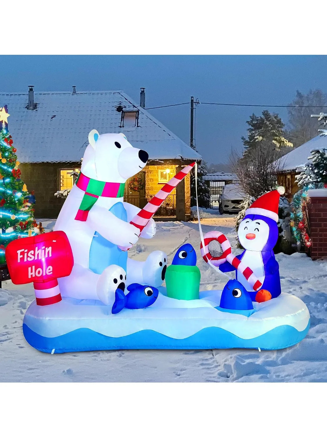 Joyfy Christmas Inflatable Penguin And Polar Bear Yard Decoration