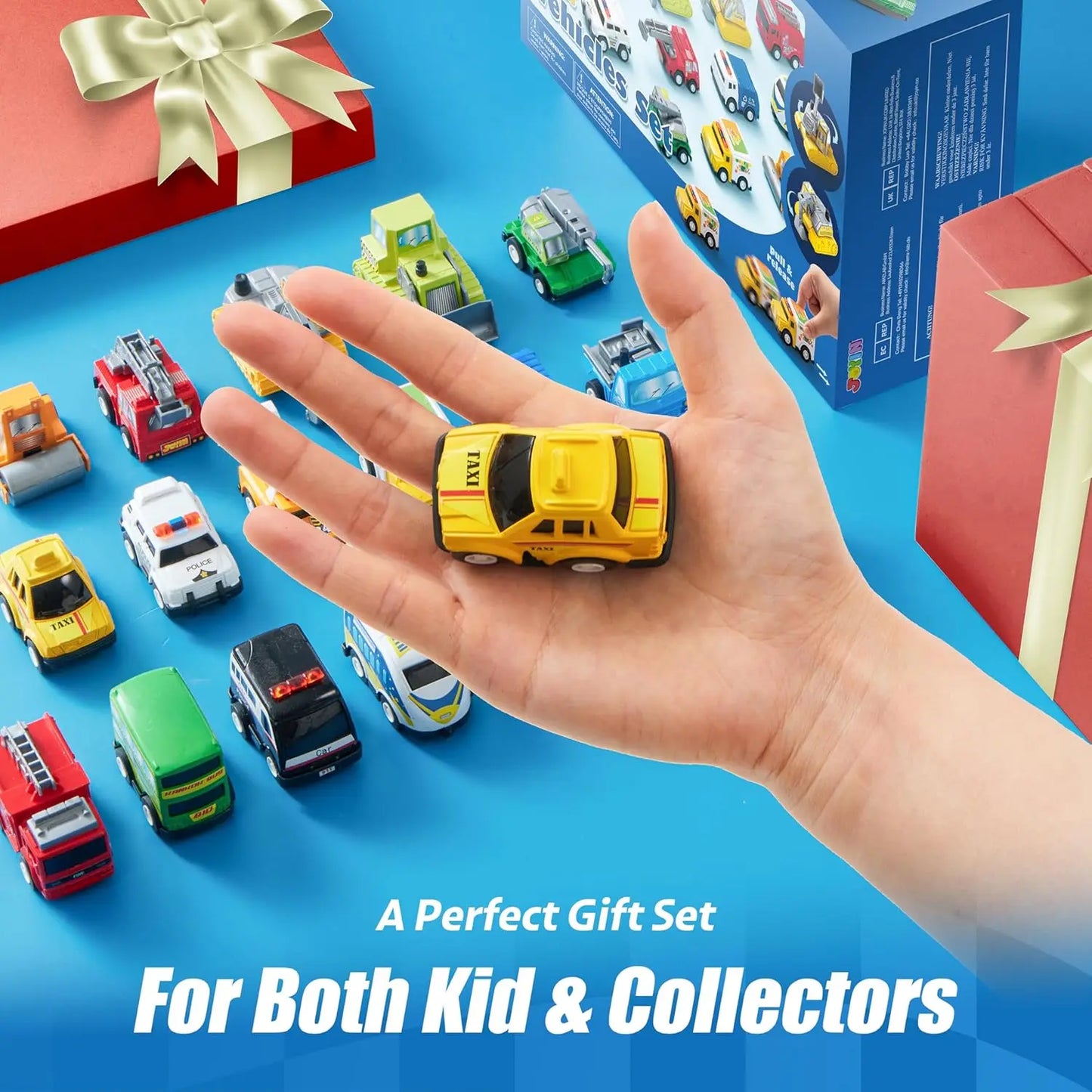 Joyfy 18 Pieces Friction Powered City Cars And Trucks Toy Set For Kids