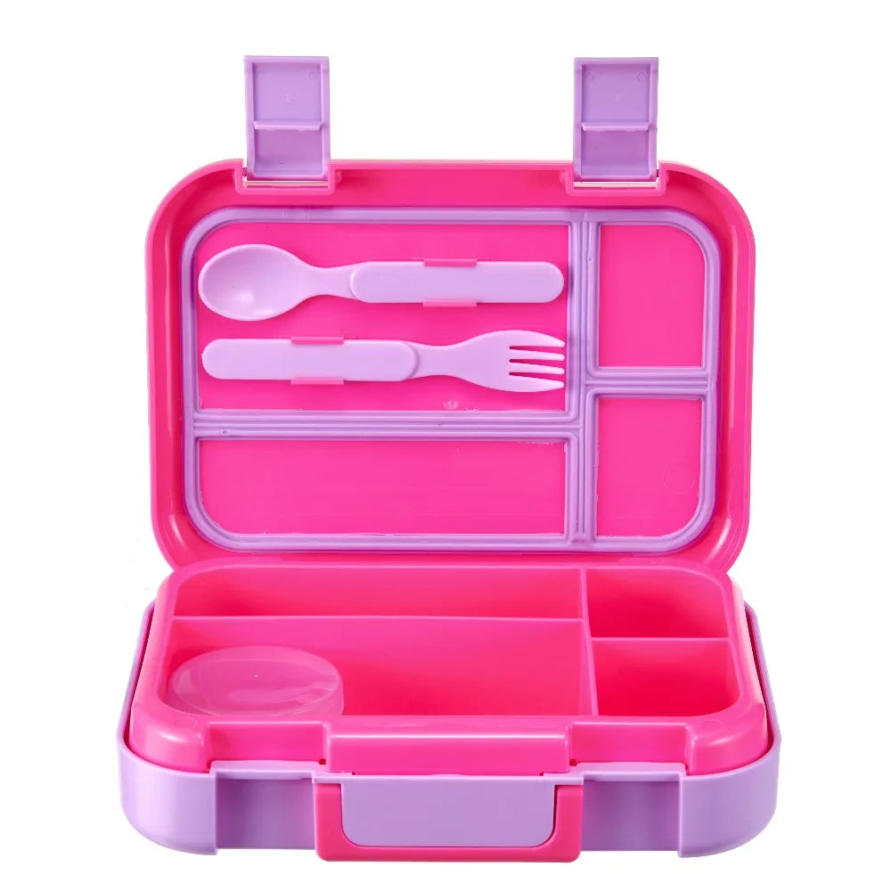 Kids Bento Box Four Compartment Lunch Box With Fork Spoon And Sauce Cup