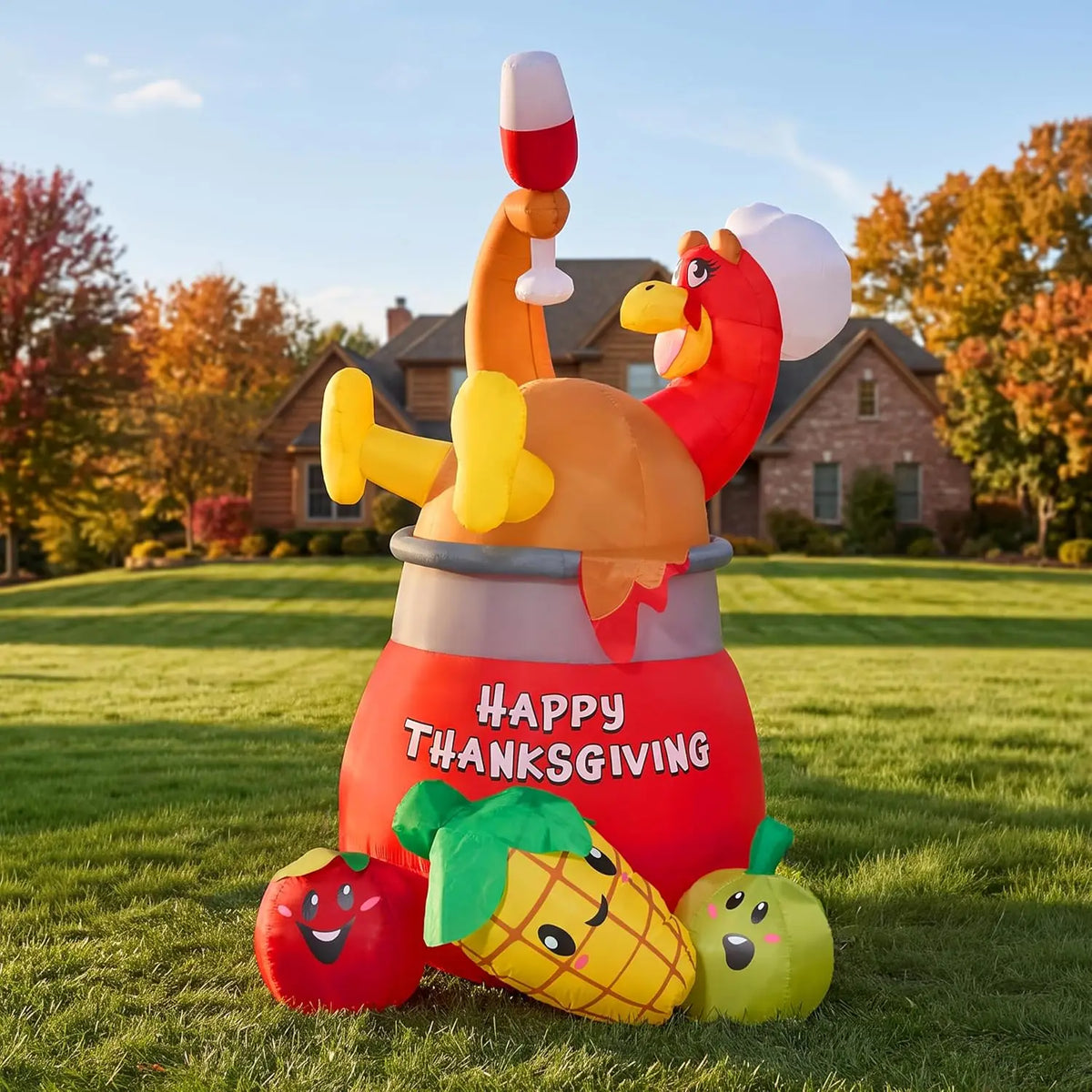 Joyfy Lighted Turkey In Pot Inflatable Thanksgiving Outdoor Decoration