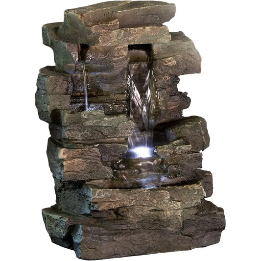 Indoor Tabletop Water Fountain With LED Four Tier Cascade