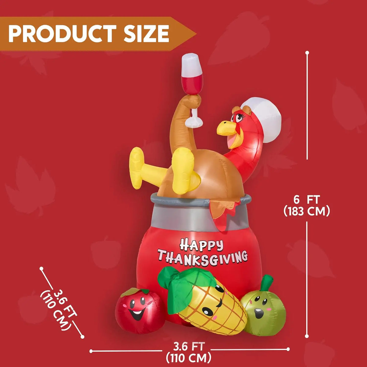 Joyfy Lighted Turkey In Pot Inflatable Thanksgiving Outdoor Decoration