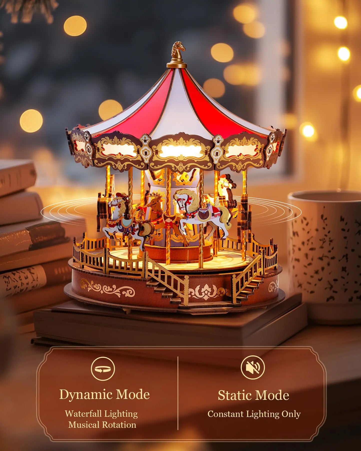 Robotime Rolife Classic Carousel Music Box 3D Wooden Puzzle