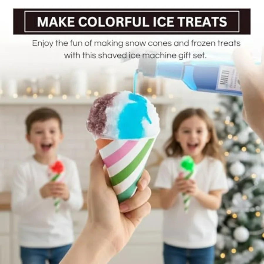Electric Snow Cone Machine Gift Set With 5 Syrup Flavors And 25 Cups
